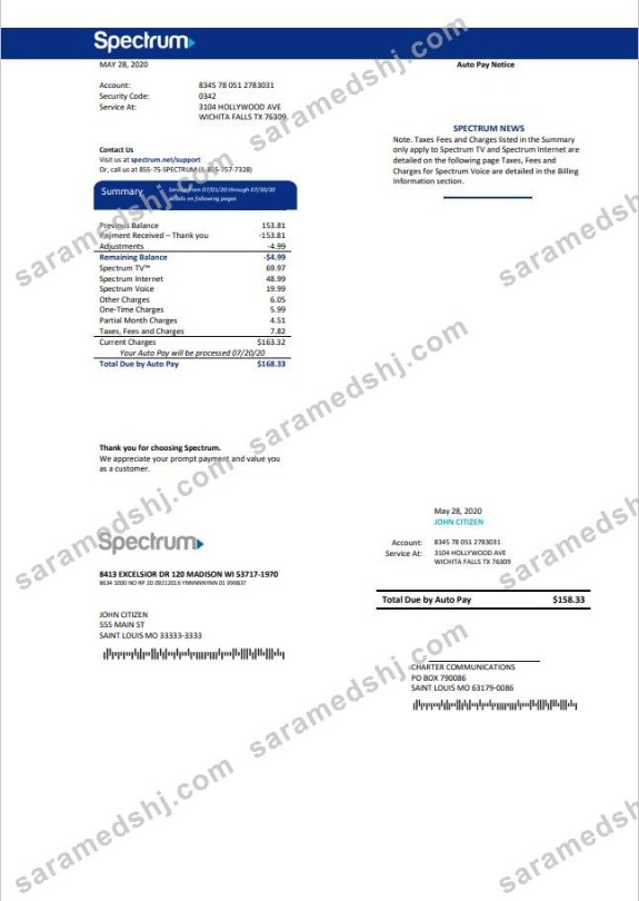 USA Spectrum utility bill template in Word and PDF format (.doc and .pdf)